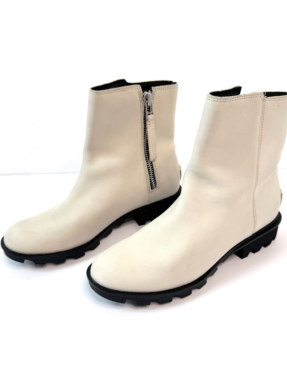 Sorel Phoenix Zip Waterproof Leather Lug Sole Ankle Boots Ivory Size 8 - Picture 2 of 11